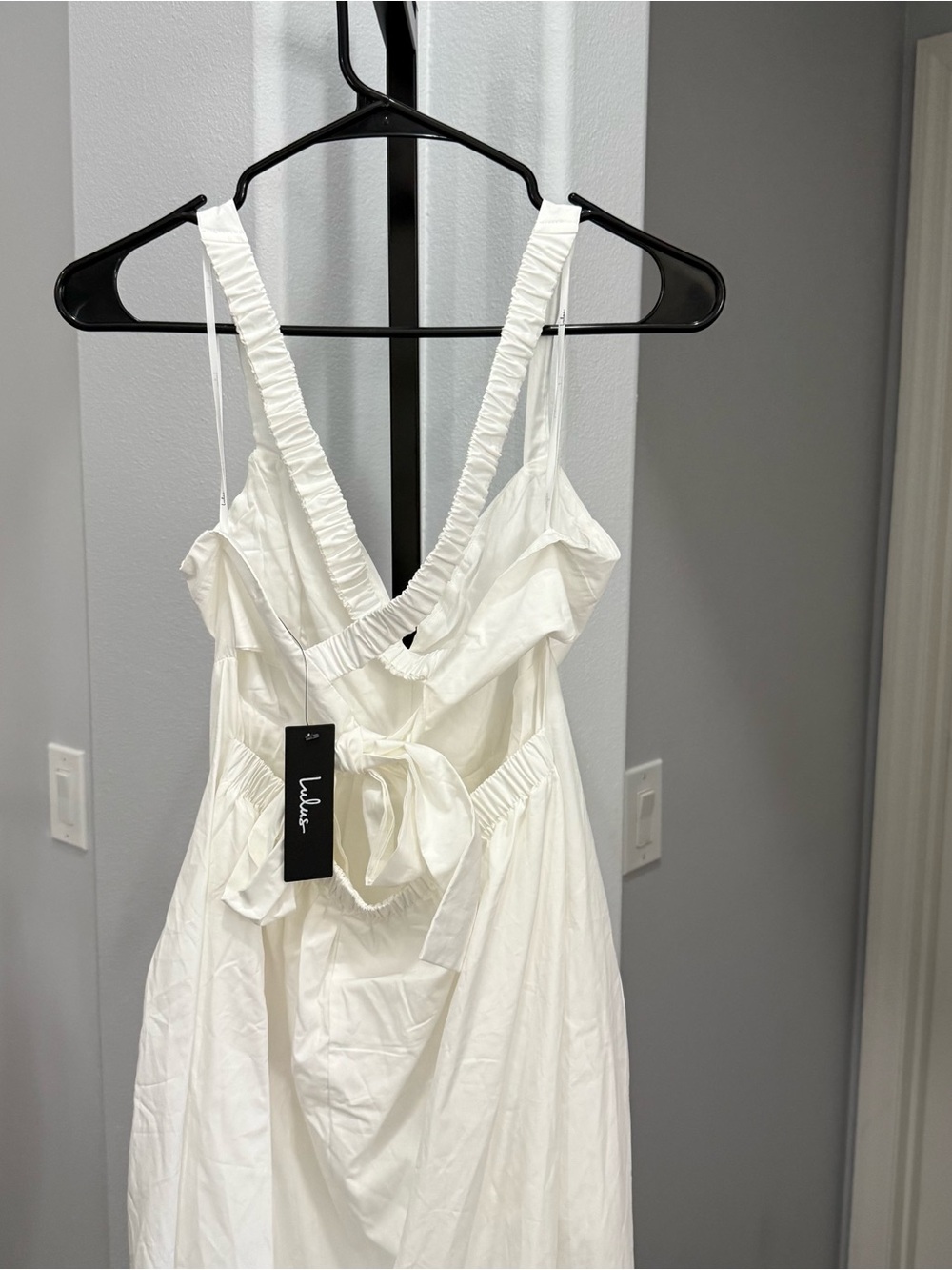 LULU's Casual White Summer Bridal Honeymoon Vacation Midi Dress Pockets NWT L - Picture 6 of 8